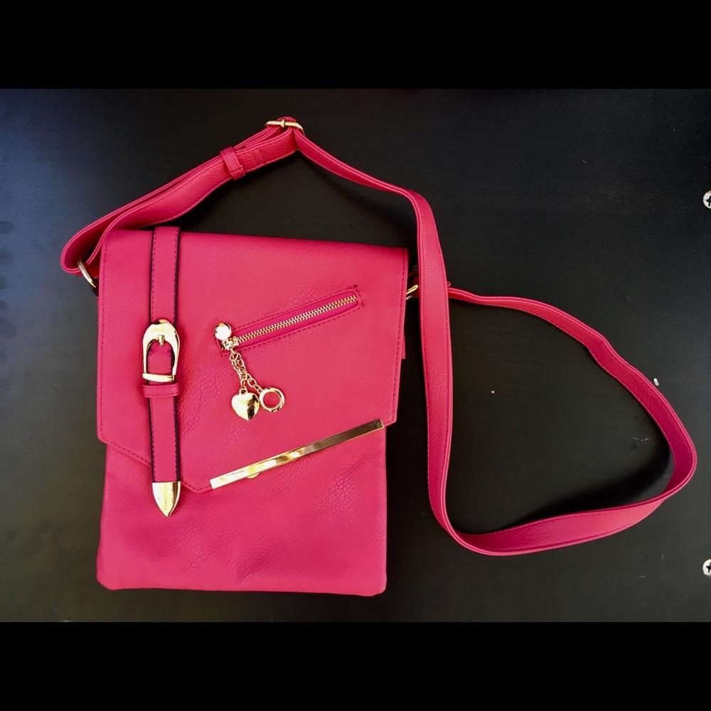 Hot pink faux leather crossbody *New